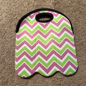 Pink and Green Chevron Tote Bag- insulated